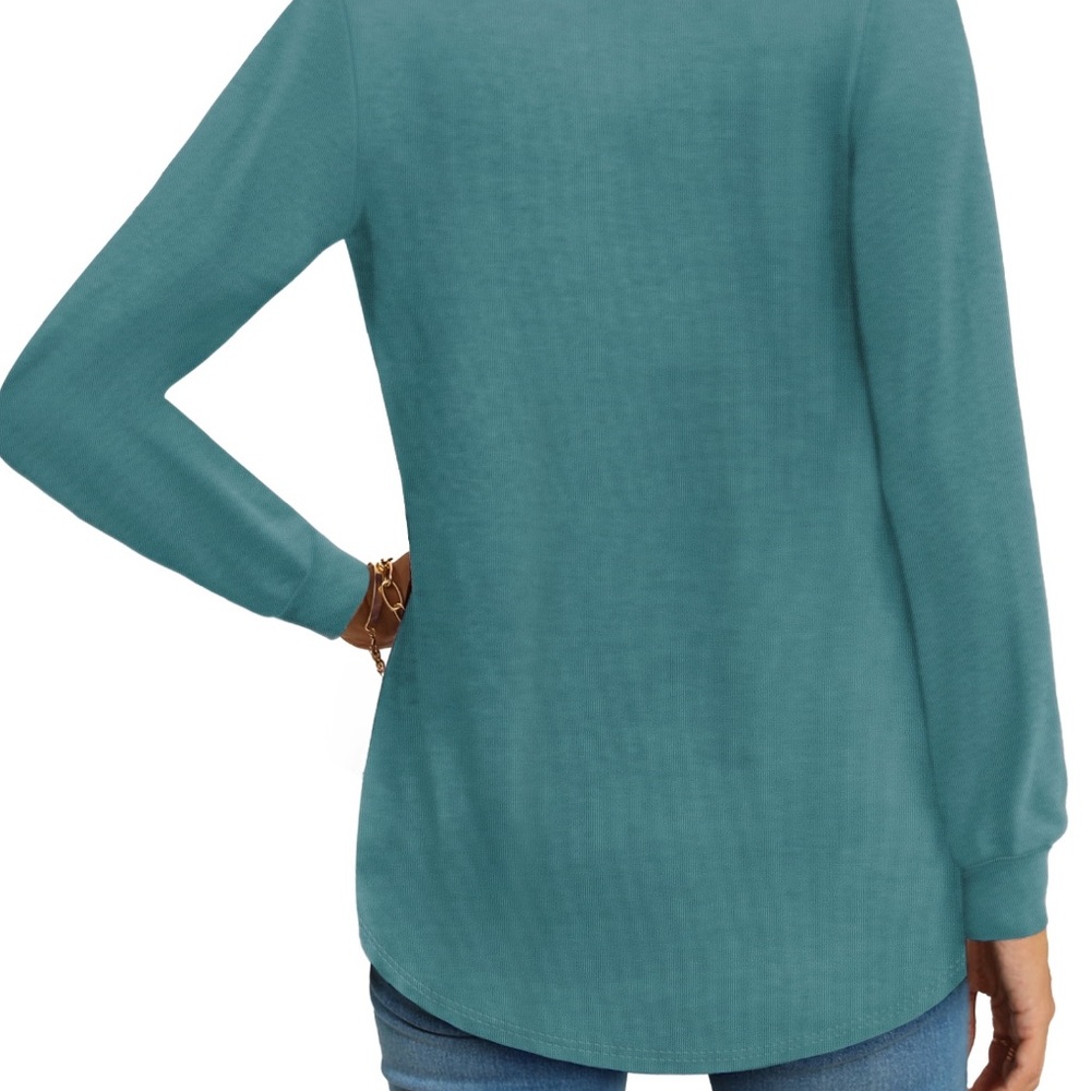 Rosvigor Pleated Tunic Top Teal Long Sleeve Crewneck 2XL - Picture 3 of 6